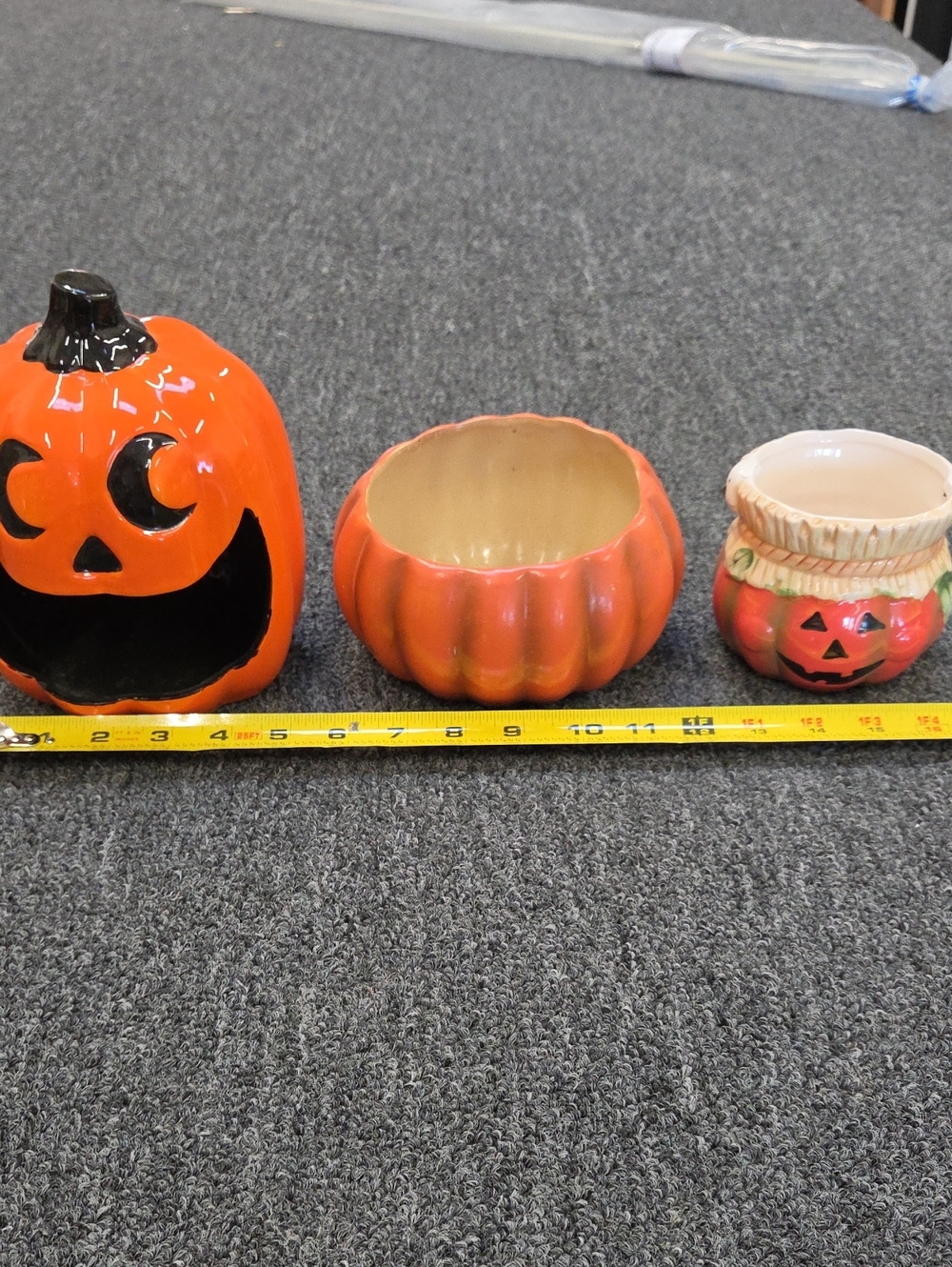 3 Orange Ceramic Pumpkin Decorative Candy Bowls - Unbranded